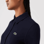 Women Lacoste V0ZN2649 Navy Blue 166 French Collar Cotton Pique Shirt - Image 9