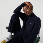 Women Lacoste V0ZN2650 Navy Blue 166 High-Neck Wool Sweater