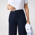 Women Lacoste V0ZN2652 Navy Blue 166 Cotton Gabardine Pants - Image 3