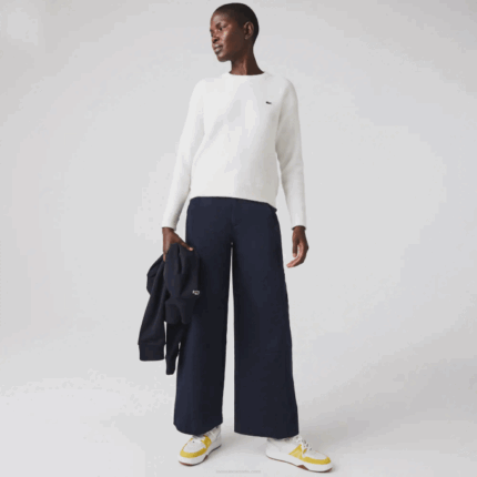 Women Lacoste V0ZN2652 Navy Blue 166 Cotton Gabardine Pants