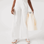 Women Lacoste V0ZN2653 White 70V Cotton Gabardine Pants - Image 2