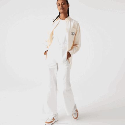 Women Lacoste V0ZN2653 White 70V Cotton Gabardine Pants