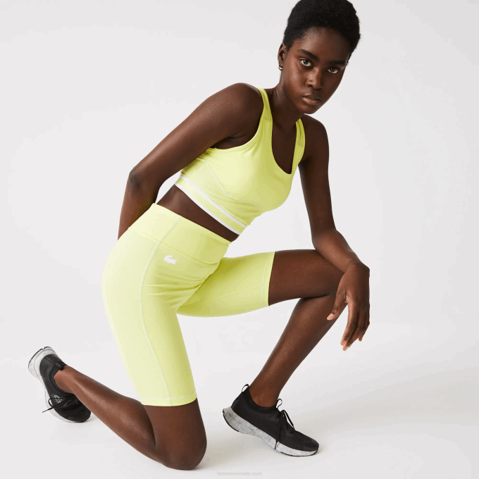 Women Lacoste V0ZN2655 Flashy Yellow Green BZC SPORT Bike Shorts - Image 2