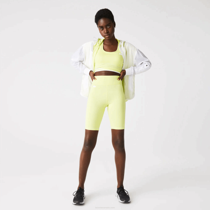 Women Lacoste V0ZN2655 Flashy Yellow Green BZC SPORT Bike Shorts - Image 5