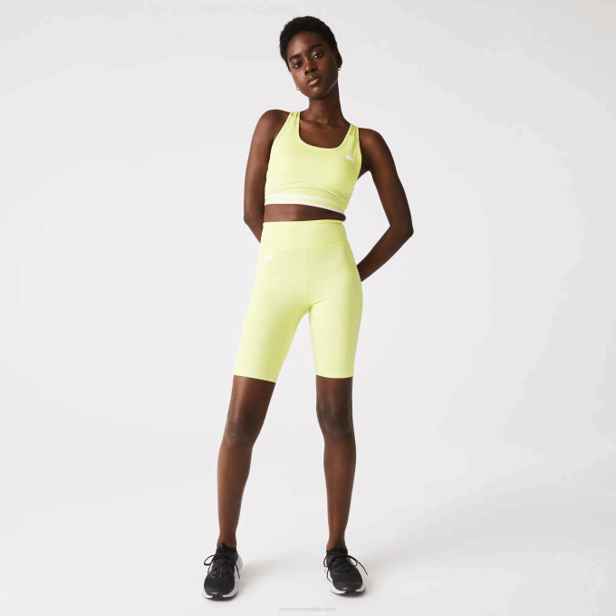 Women Lacoste V0ZN2655 Flashy Yellow Green BZC SPORT Bike Shorts - Image 1