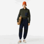 Women Lacoste V0ZN2656 Khaki Green Navy Blue U74 Zip Trucker Neck Colorblock Sweater - Image 2