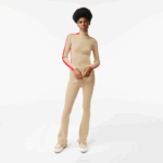 Women Lacoste V0ZN2657 Beige Red VSC Contrast Bands Seamless Sweater - Image 2