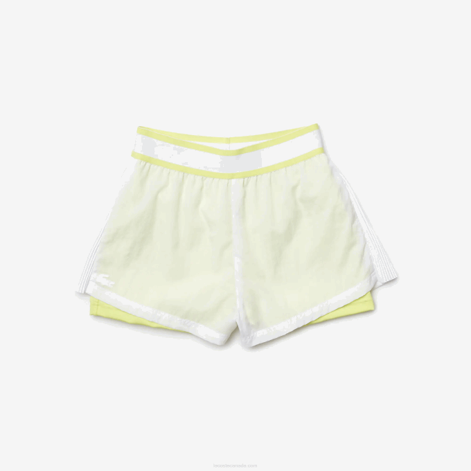 Women Lacoste V0ZN2659 White Flashy Yellow 6B2 SPORT Light Nylon Shorts - Image 5