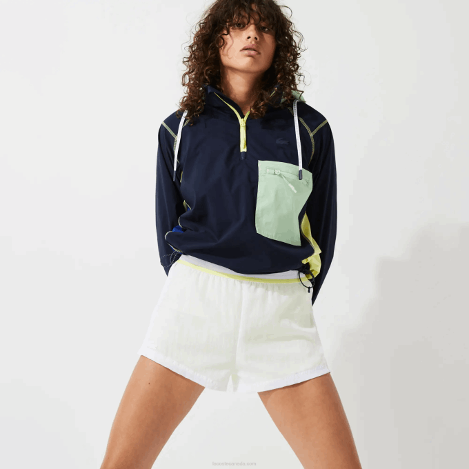 Women Lacoste V0ZN2659 White Flashy Yellow 6B2 SPORT Light Nylon Shorts - Image 1