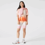 Women Lacoste V0ZN2661 Pink White Orange DFK SPORT Summer Pack Gradient Bike Shorts - Image 2