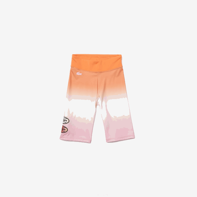 Women Lacoste V0ZN2661 Pink White Orange DFK SPORT Summer Pack Gradient Bike Shorts - Image 5