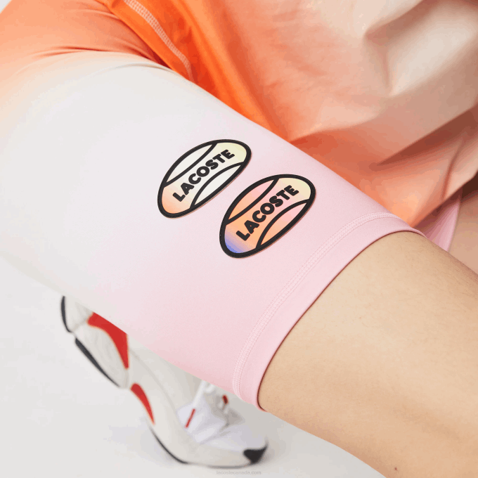 Women Lacoste V0ZN2661 Pink White Orange DFK SPORT Summer Pack Gradient Bike Shorts - Image 6