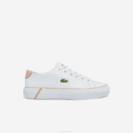 Women Lacoste V0ZN2695 White & Light Pink 1Y9 Gripshot BL Leather and Synthetic Sneakers