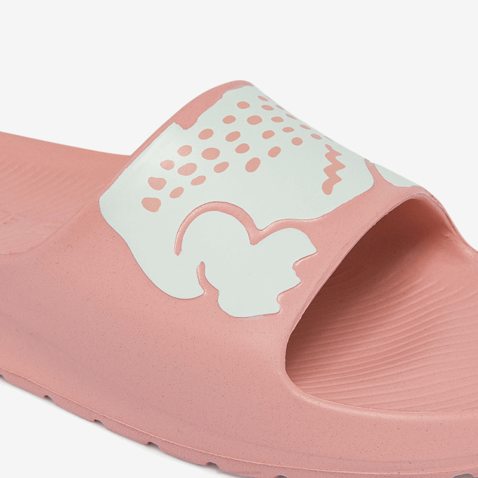 Women Lacoste V0ZN2696 Light Pink & White 208 Croco 2.0 Synthetic Print Slides - Image 6