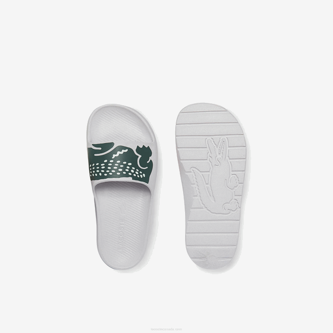 Women Lacoste V0ZN2697 White & Dark Green 1R5 Croco 2.0 Synthetic Print Slides - Image 4