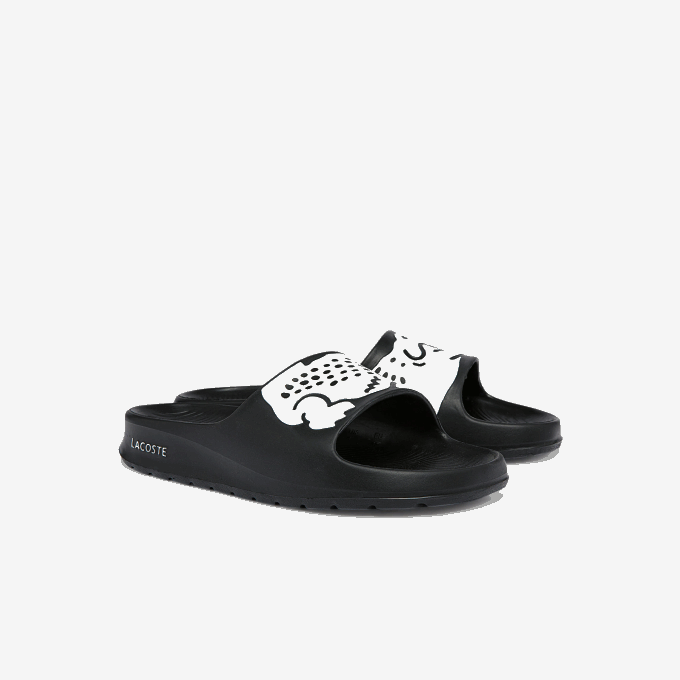 Women Lacoste V0ZN2698 Black & White 312 Croco 2.0 Synthetic Print Slides - Image 2