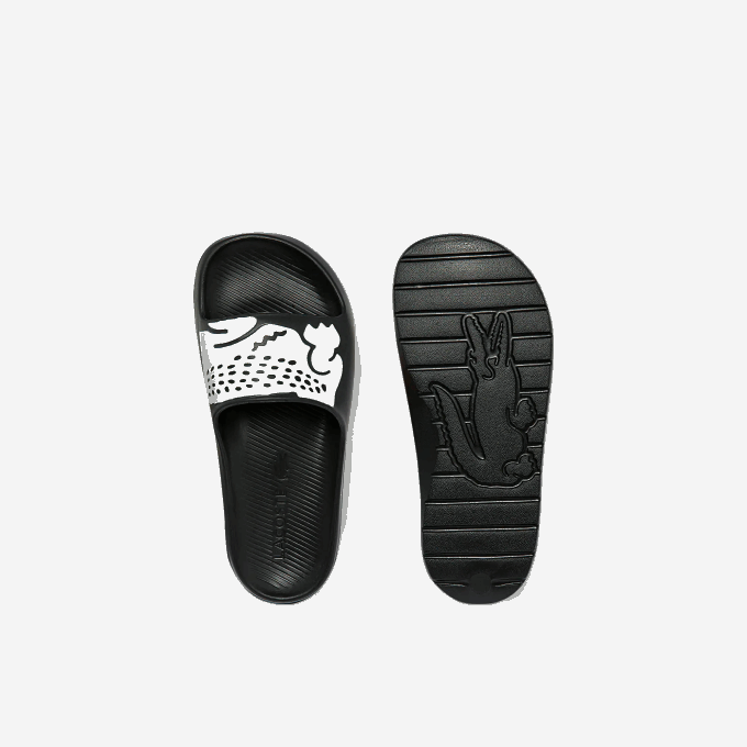 Women Lacoste V0ZN2698 Black & White 312 Croco 2.0 Synthetic Print Slides - Image 4