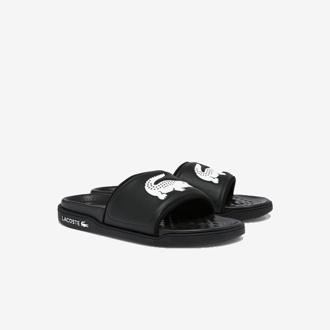 Women Lacoste V0ZN2699 Black & White 312 Croco Dualiste Synthetic Logo Strap Slides - Image 2