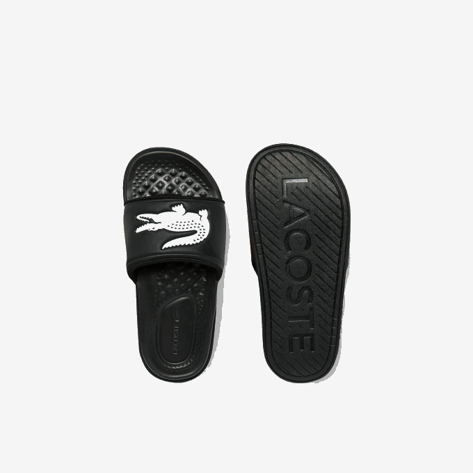 Women Lacoste V0ZN2699 Black & White 312 Croco Dualiste Synthetic Logo Strap Slides - Image 4
