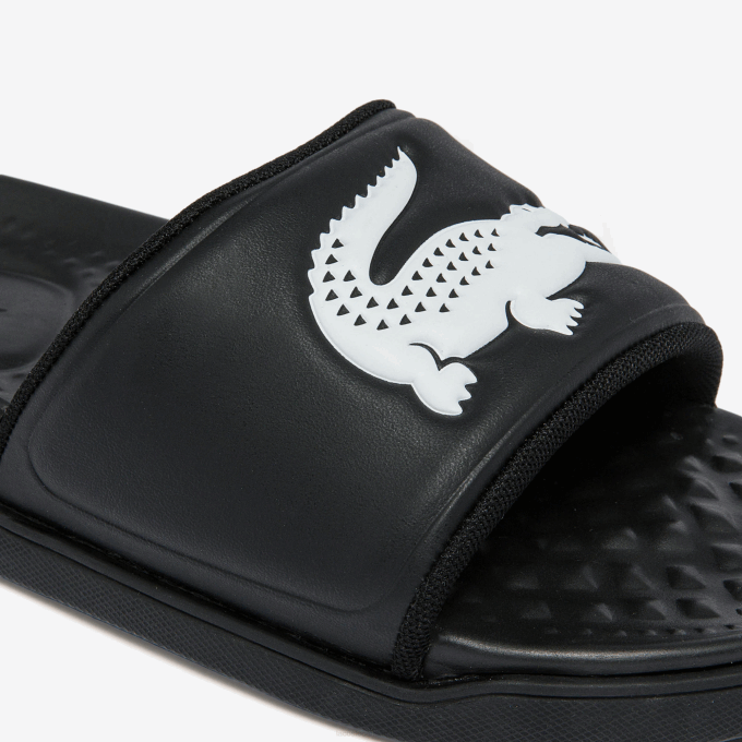 Women Lacoste V0ZN2699 Black & White 312 Croco Dualiste Synthetic Logo Strap Slides - Image 6