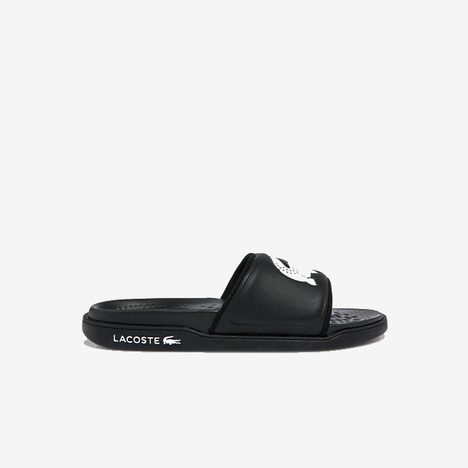 Women Lacoste V0ZN2699 Black & White 312 Croco Dualiste Synthetic Logo Strap Slides - Image 1