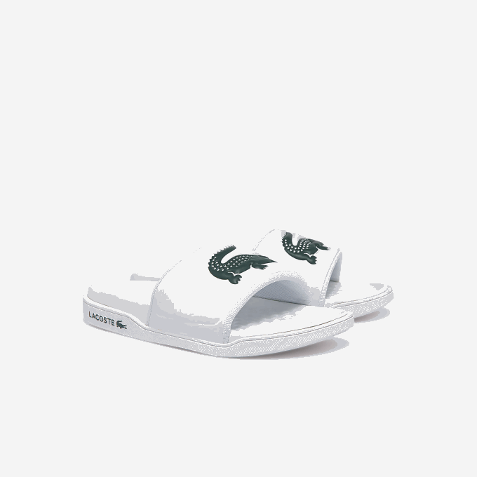 Women Lacoste V0ZN2700 White & Dark Green 1R5 Croco Dualiste Synthetic Logo Strap Slides - Image 2