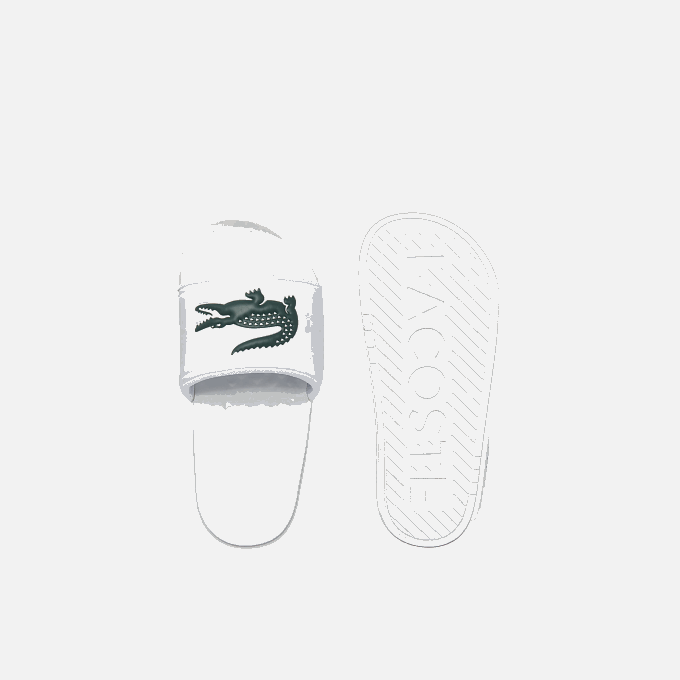 Women Lacoste V0ZN2700 White & Dark Green 1R5 Croco Dualiste Synthetic Logo Strap Slides - Image 4