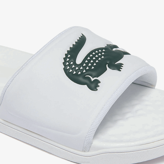 Women Lacoste V0ZN2700 White & Dark Green 1R5 Croco Dualiste Synthetic Logo Strap Slides - Image 6