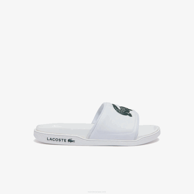 women_lacoste_v0zn2700_white_dark_green_1r5_croco_dualiste_synthetic_logo_strap_slides.png Women Lacoste V0ZN2700 White & Dark Green 1R5 Croco Dualiste Synthetic Logo Strap Slides - Image 1