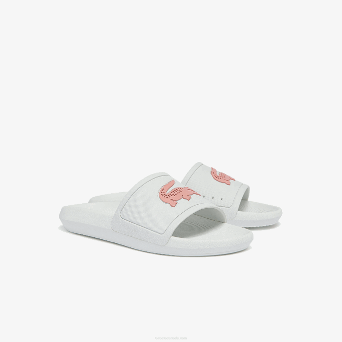 Women Lacoste V0ZN2702 White & Light Pink 1Y9 Croco Water-repellent Synthetic Slides - Image 2