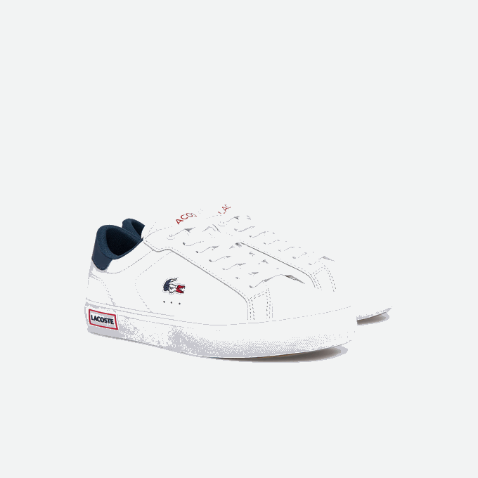 Women Lacoste V0ZN2704 White/Navy & Red 407 Powercourt Leather Tricolor Sneakers - Image 2