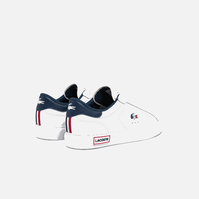 Women Lacoste V0ZN2704 White/Navy & Red 407 Powercourt Leather Tricolor Sneakers - Image 3