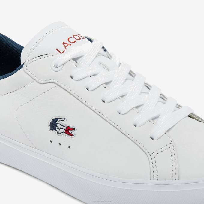 Women Lacoste V0ZN2704 White/Navy & Red 407 Powercourt Leather Tricolor Sneakers - Image 6