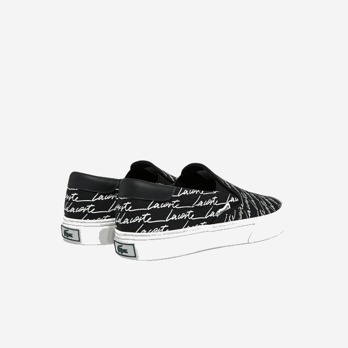 Women Lacoste V0ZN2705 Black & Off White 454 Jump Serve Canvas Print Slip on - Image 3