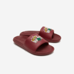 Women Lacoste V0ZN2706 Burgundy Yellow AMR Croco Synthetic Slides - Image 2
