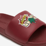 Women Lacoste V0ZN2706 Burgundy Yellow AMR Croco Synthetic Slides - Image 6