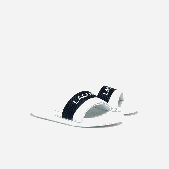 Women Lacoste V0ZN2710 White & Navy 042 Croco Synthetic and Textile Slides - Image 2