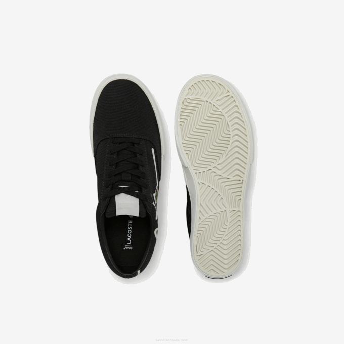 Women Lacoste V0ZN2716 Black & Off White 454 Jump Serve Lace Canvas Sneakers - Image 4