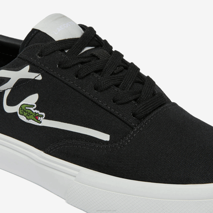 Women Lacoste V0ZN2716 Black & Off White 454 Jump Serve Lace Canvas Sneakers - Image 6