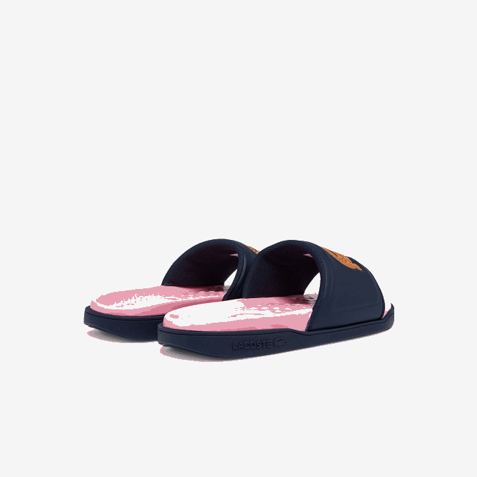 Women Lacoste V0ZN2736 Navy & Orange 325 Croco Dualiste Synthetic Slides - Image 3