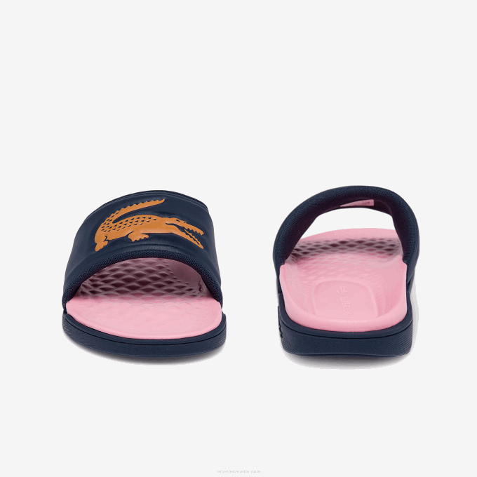 Women Lacoste V0ZN2736 Navy & Orange 325 Croco Dualiste Synthetic Slides - Image 5