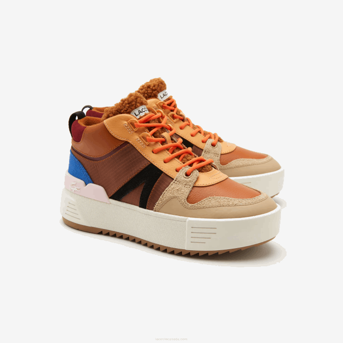 Women Lacoste V0ZN2738 Brown Pink 7E1 L002 Winter Mid Leather Outdoor Shoes - Image 2
