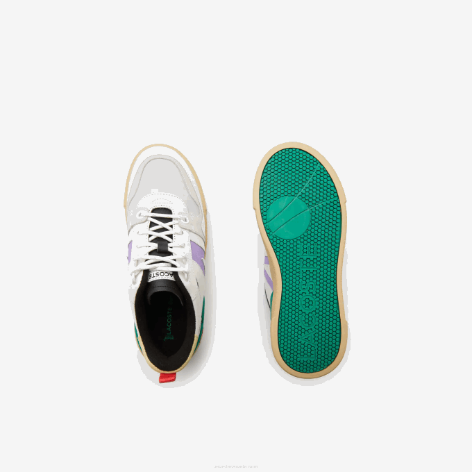 Women Lacoste V0ZN2741 White/Green 082 L002 Leather and Suede Color-Pop Sneakers - Image 4