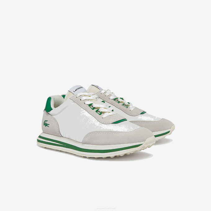 Women Lacoste V0ZN2743 White/Green 082 L-Spin Textile Gold Accent Sneakers - Image 2