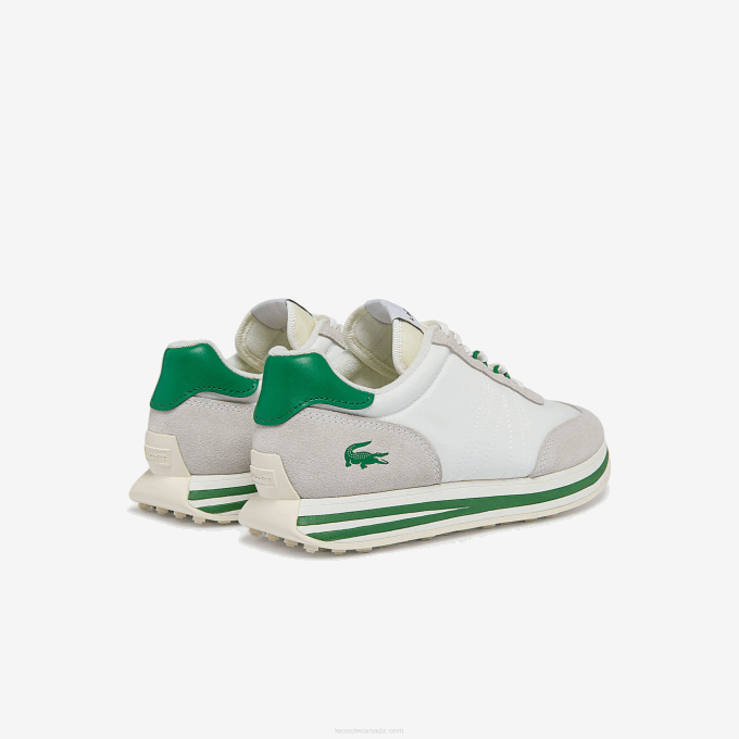 Women Lacoste V0ZN2743 White/Green 082 L-Spin Textile Gold Accent Sneakers - Image 3