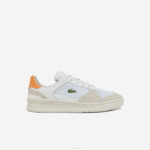Women Lacoste V0ZN2750 White Orange 1U2 Perf-Shot Suede and Textile Sneakers