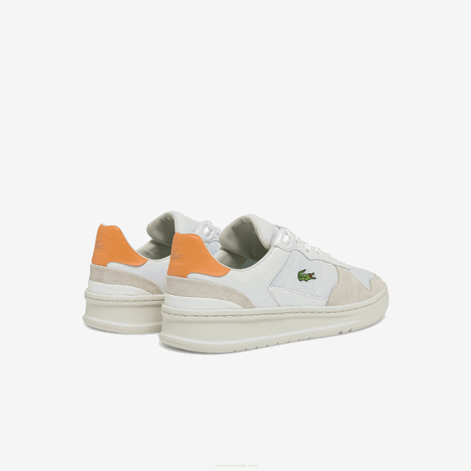 Women Lacoste V0ZN2750 White Orange 1U2 Perf-Shot Suede and Textile Sneakers - Image 3