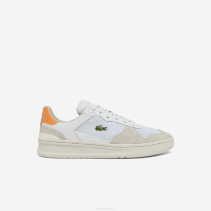 Women Lacoste V0ZN2750 White Orange 1U2 Perf-Shot Suede and Textile Sneakers