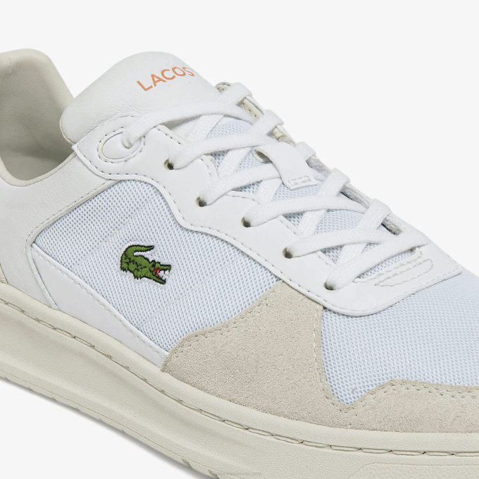 Women Lacoste V0ZN2750 White Orange 1U2 Perf-Shot Suede and Textile Sneakers - Image 6
