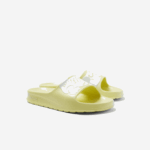Women Lacoste V0ZN2759 Light Yellow & White 241 Croco 2.0 Synthetic Logo Strap Slides - Image 2